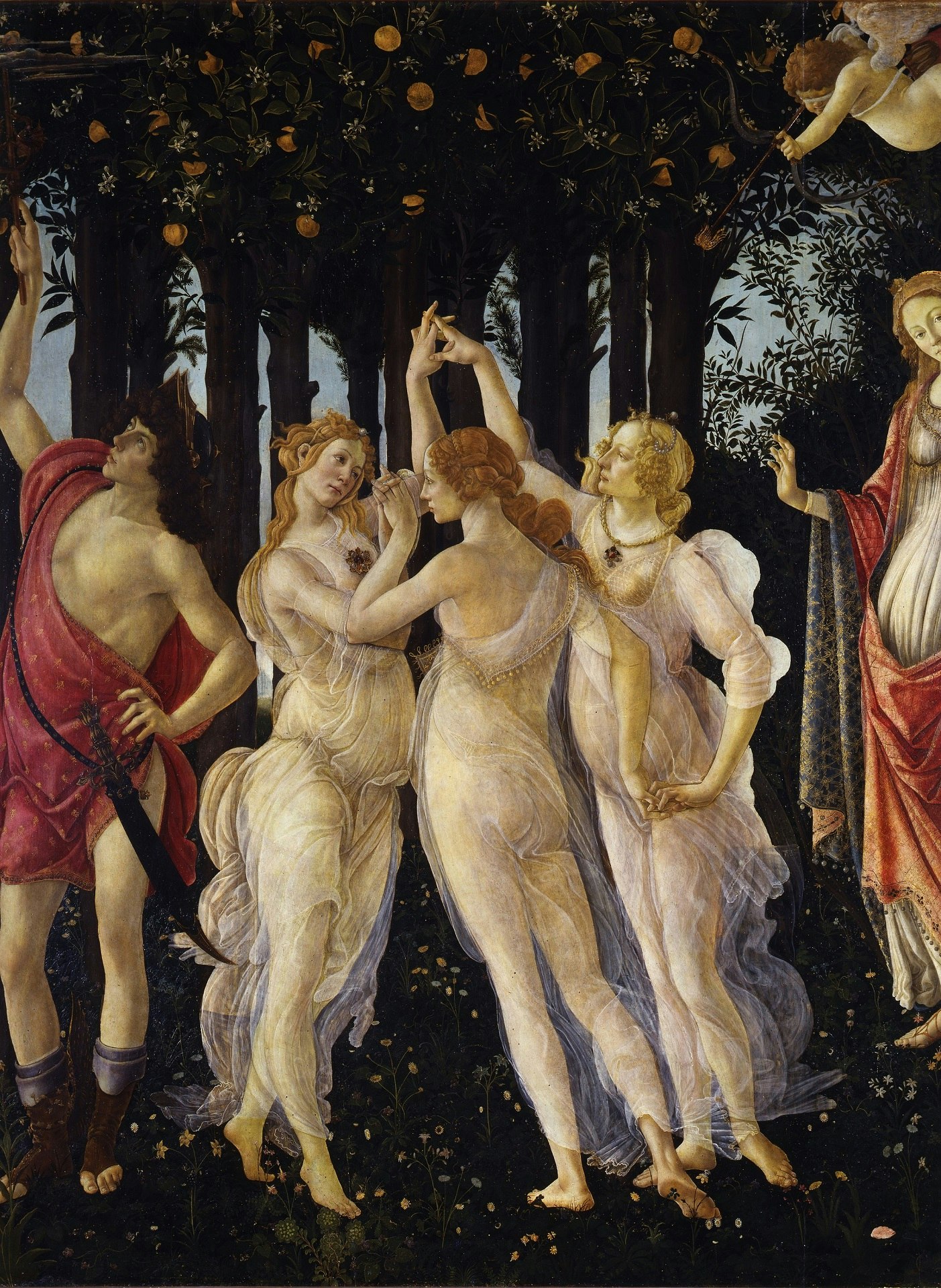 Botticelli, Primavera, 1480c, Le Grazie, part.