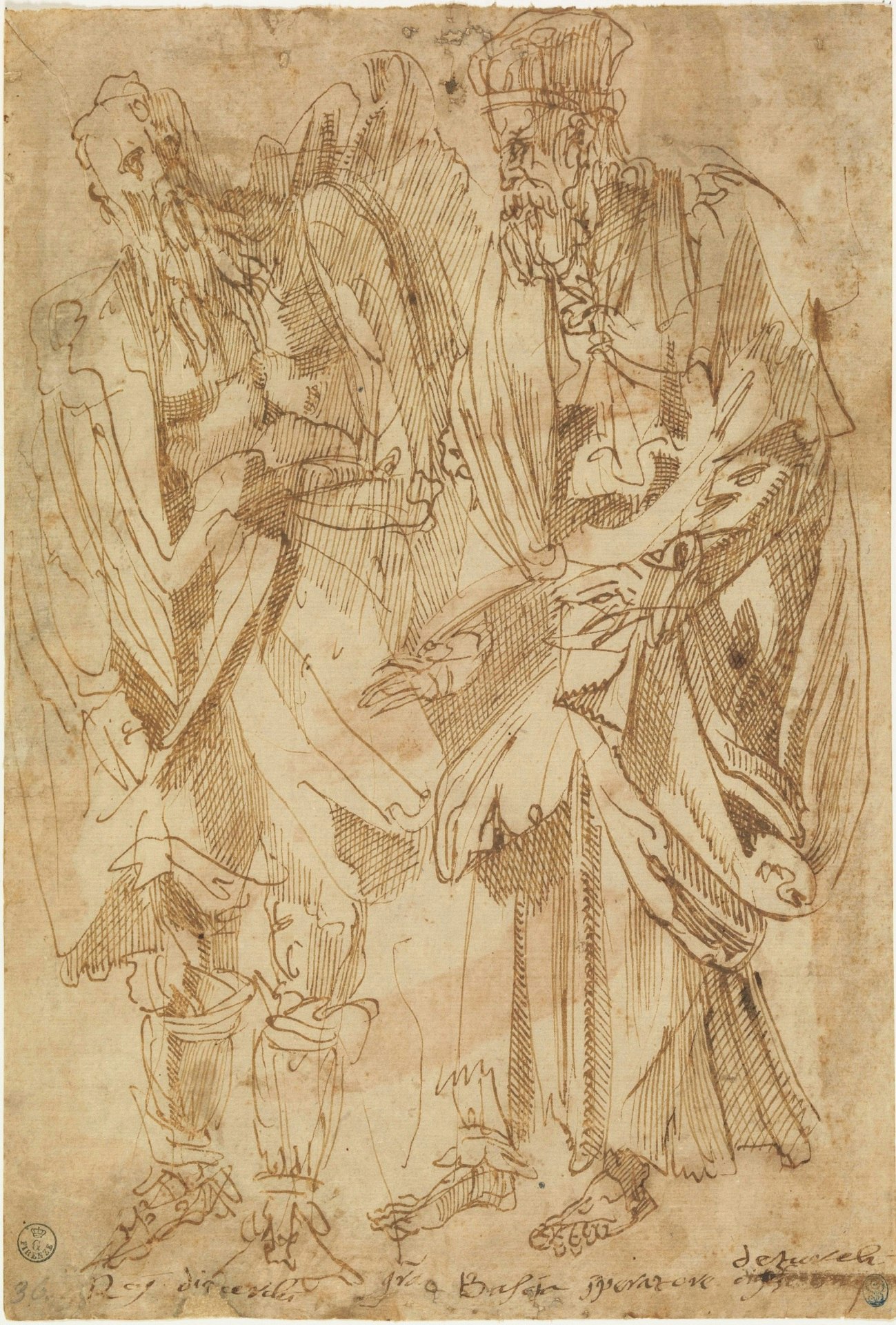 Due figure maschili stanti, vestite all’antica