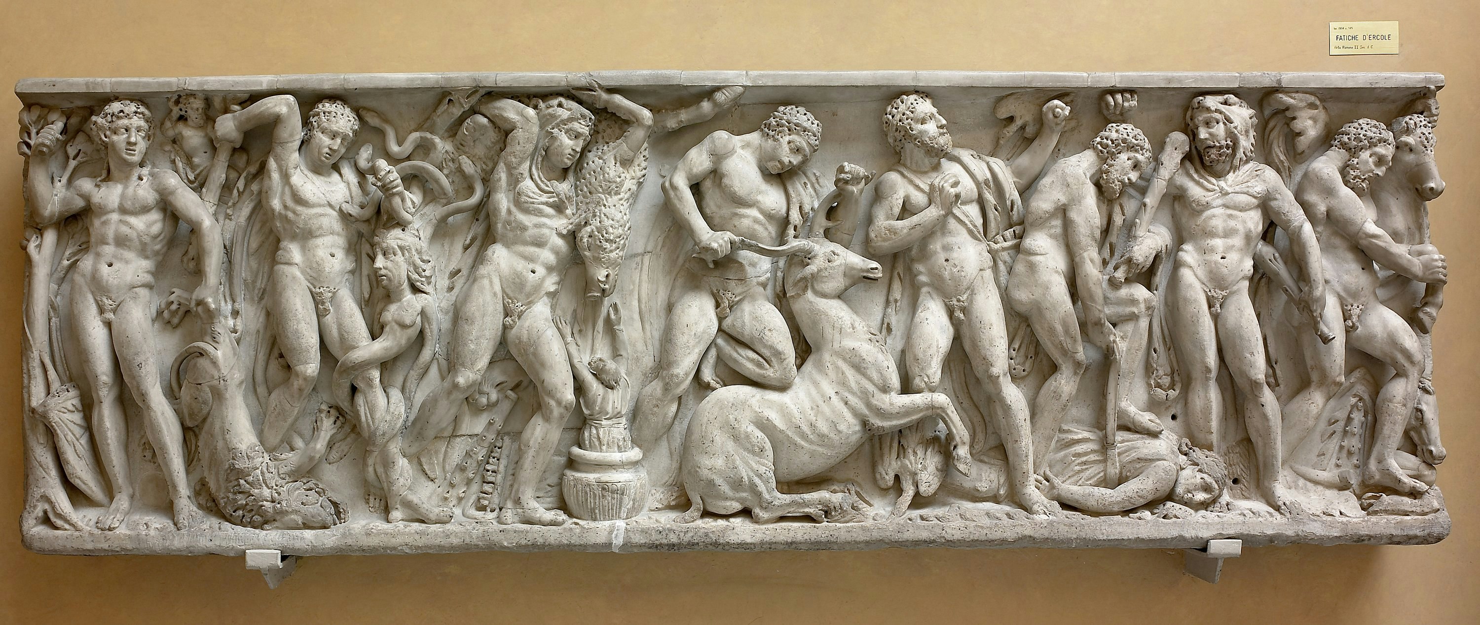 Front of sarcophagus depicting the Labours of Hercules