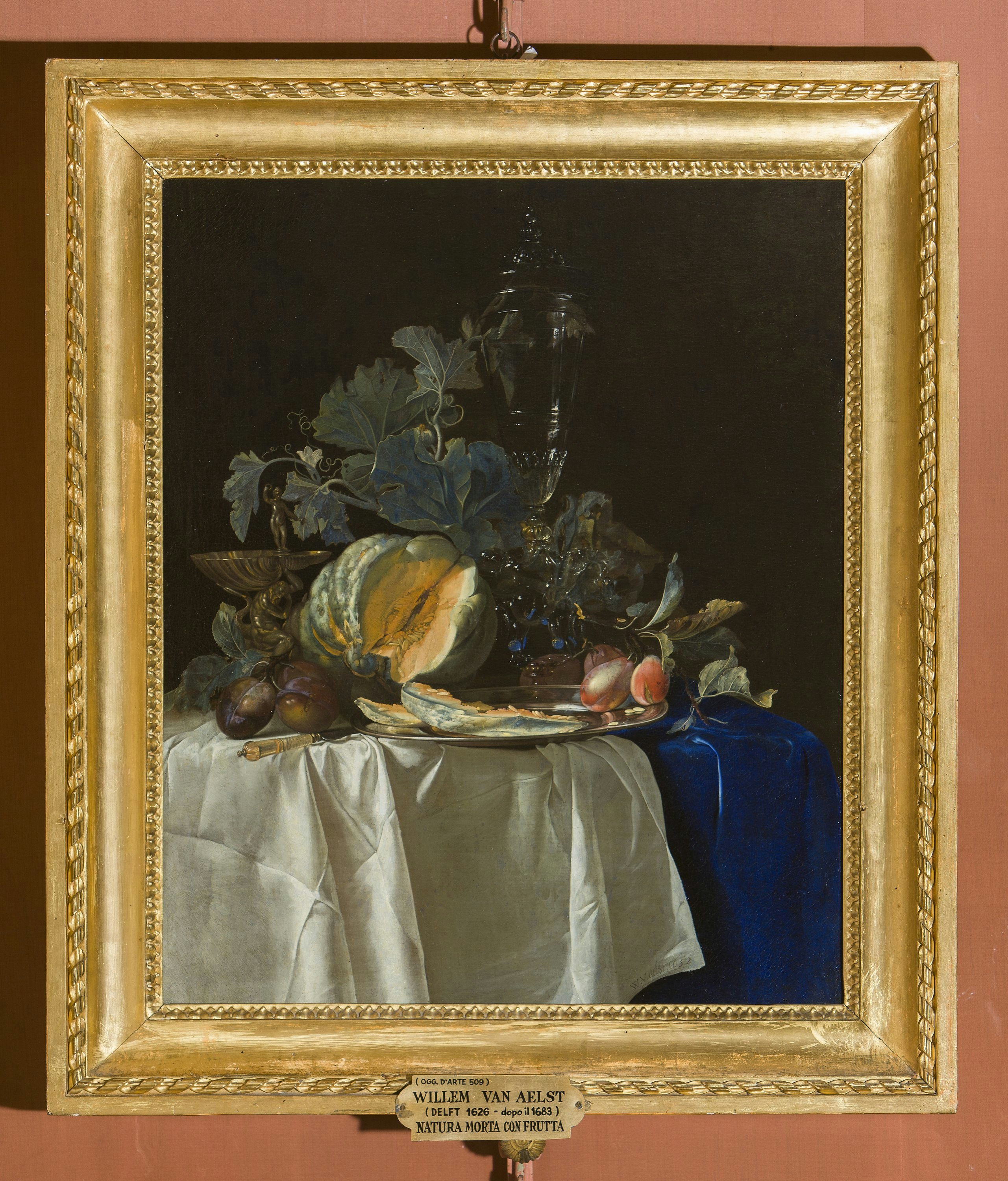 Still life with fruit and a crystal vase
