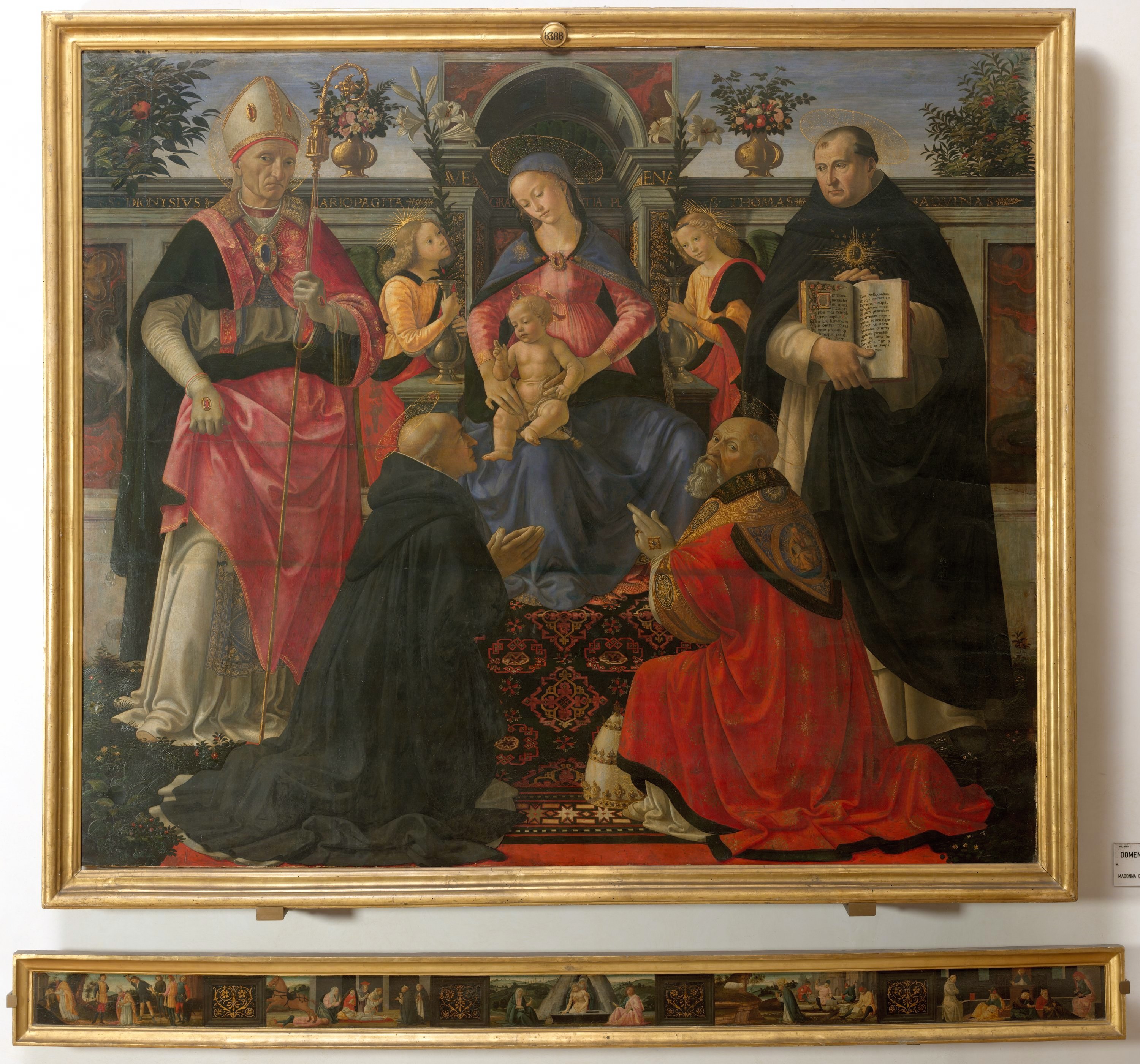 Madonna and Child enthroned with Saints Dionysius the Areopagite, Dominic, Clement, Thomas Aquinas and angels