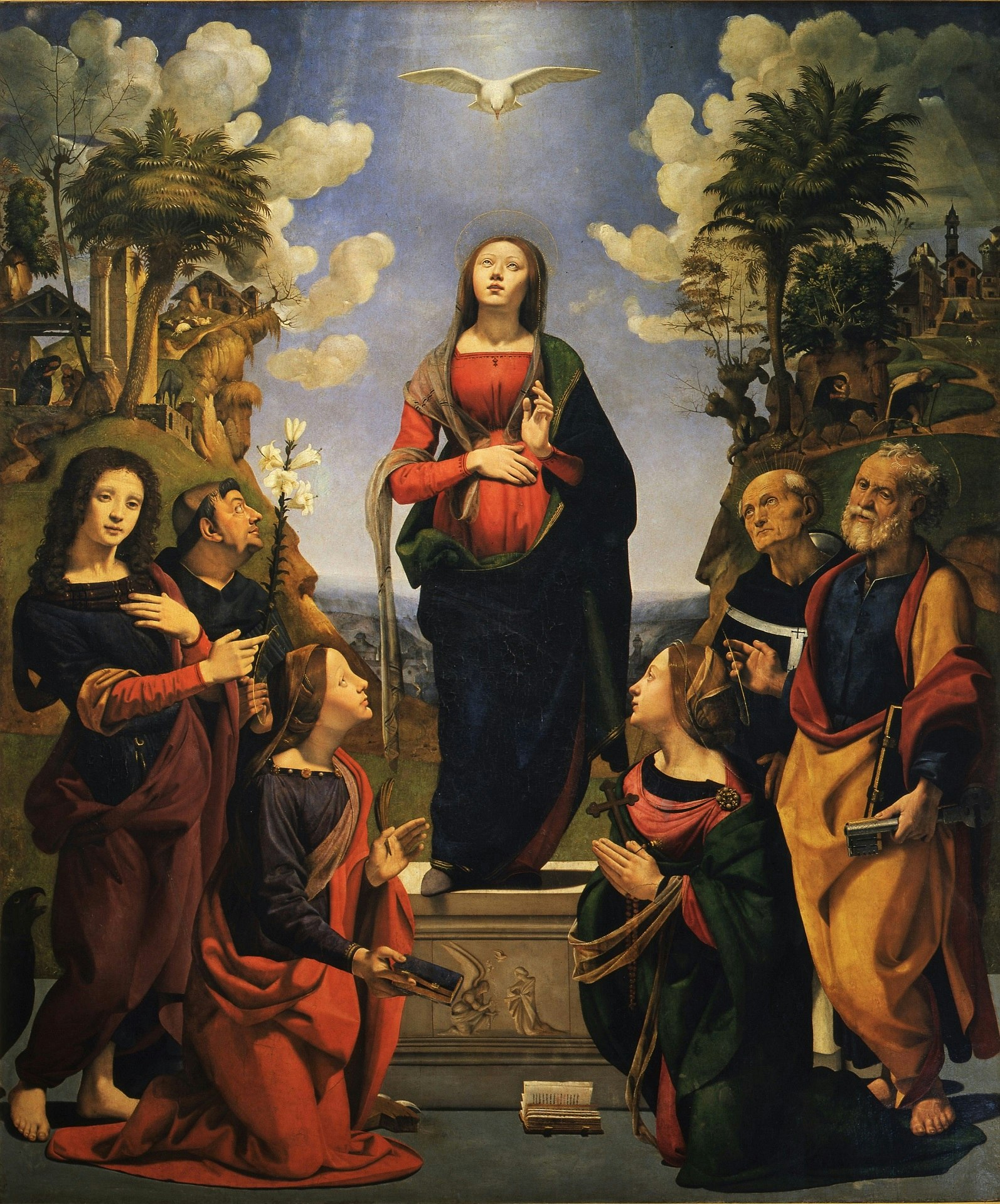 The incarnation of Jesus and the saints Philip Benizi, John the Evangelist, Catherine of Alexandria, Margaret, Peter and Antoninus Pierozzi