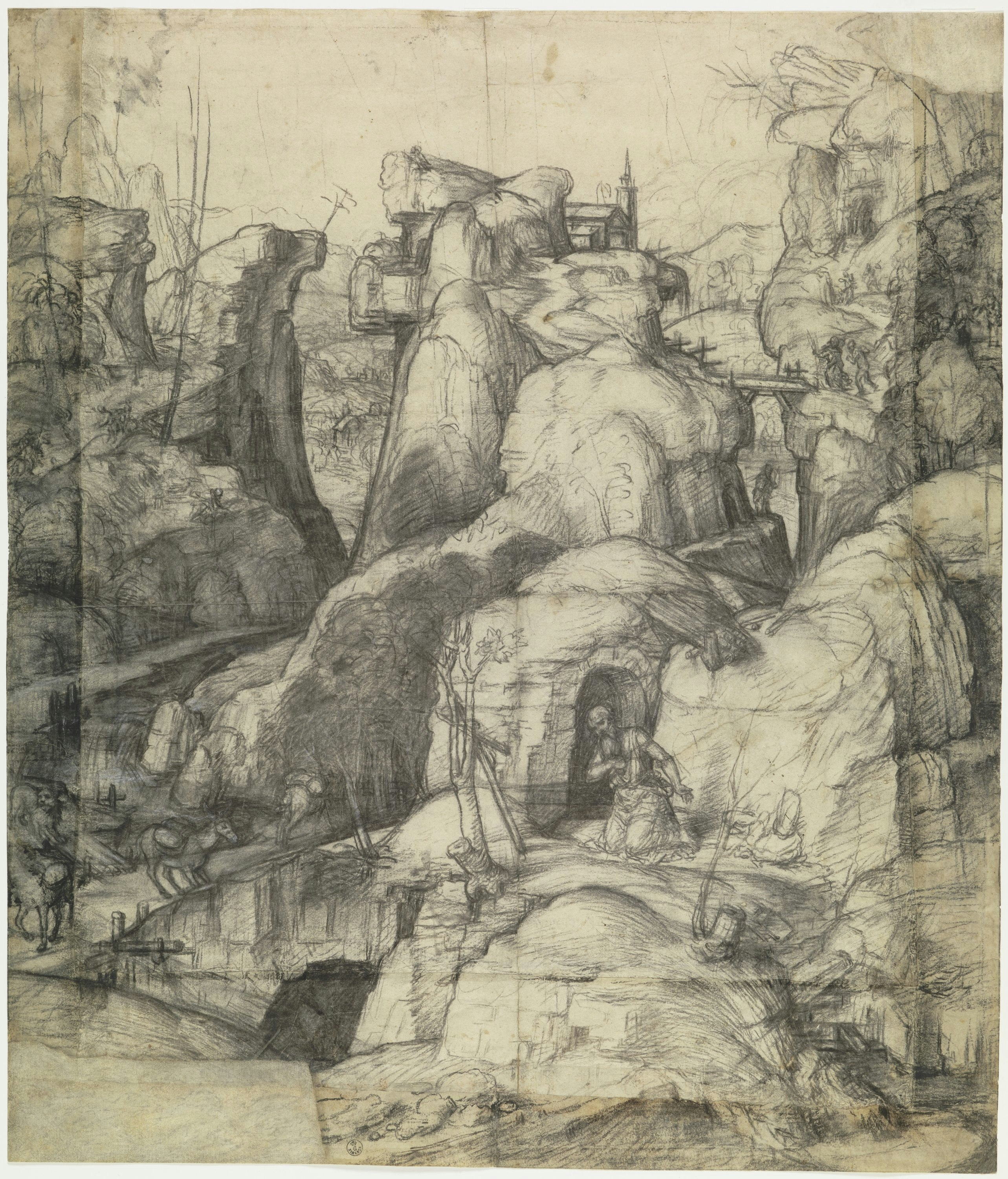 Saint Jerome in Penitence in a rocky landscape