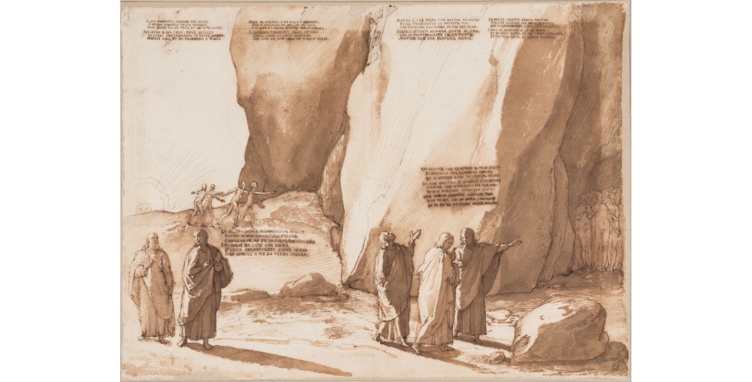 The Shores of Purgatory. Dante and Virgil at the Foot fo the Mountain