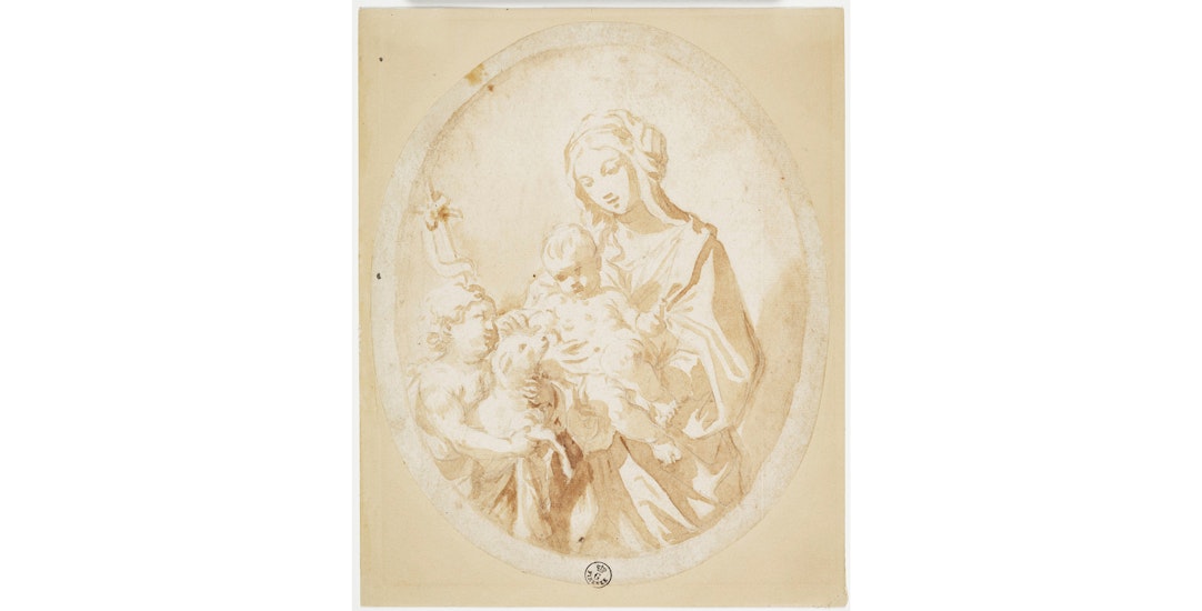 Giovanni Andrea Sirani (Bologna, 1610-1670) Madonna col Bambino, San Giovannino e l'agnellino